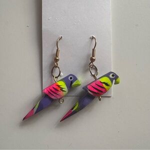 Colorful Parrot Bird Earrings made from wood